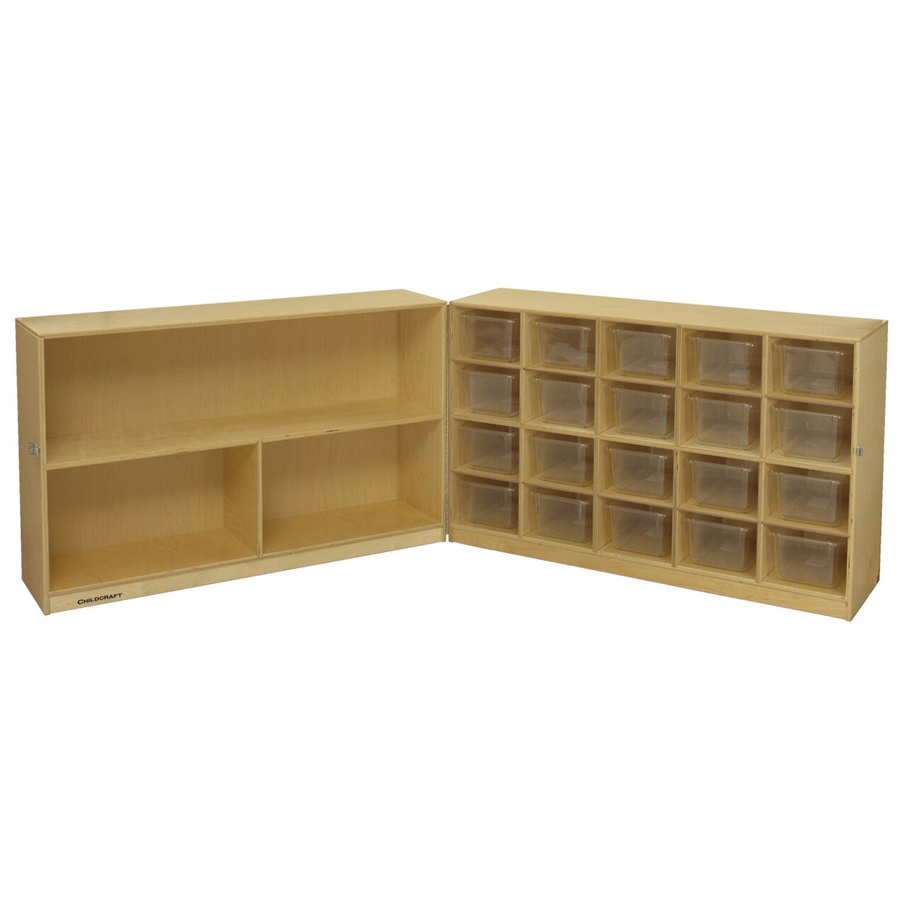 Childcraft Mobile Hide-Away Cabinet, 20 Clear Trays, 47-3/4 x 26 x 30 Inches
